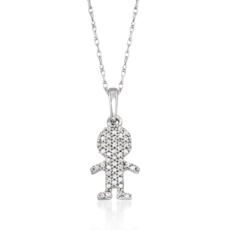 Diamond-Accented Boy Silhouette Pendant Necklace in 14kt White Gold image number 0