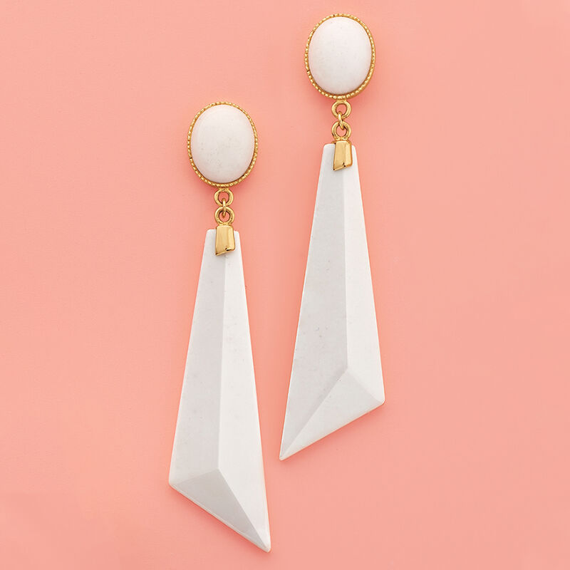White Agate Geometric Drop Earrings in 14kt Yellow Gold  image number 2