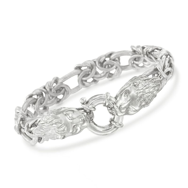Italian Sterling Silver Double Lion Head Link Bracelet image number 0
