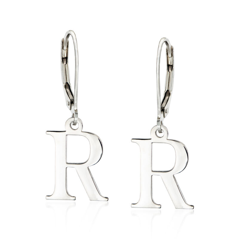 Sterling Silver Block Initial Drop Earrings  image number 2