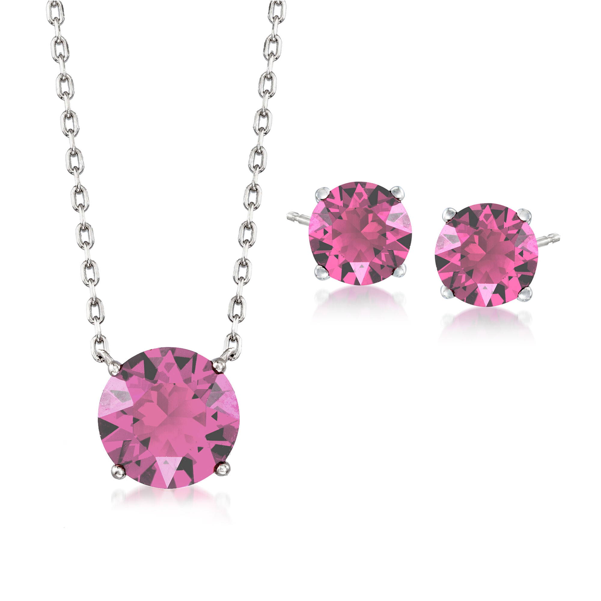 Jewelry Set: Pink Swarovski Crystal Necklace and Earrings in