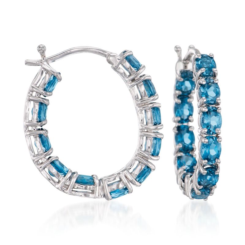 4.30 ct. t.w. London Blue Topaz Inside-Outside Hoop Earrings in Sterling Silver. 7/8" image number 0
