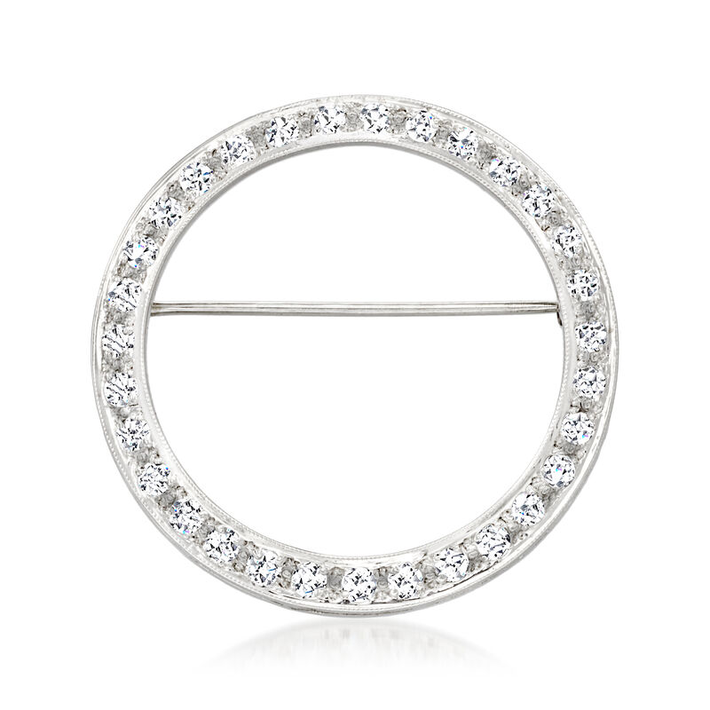 C. 1950 Vintage 1.05 ct. t.w. Diamond Circle Pin in 14kt White Gold image number 0