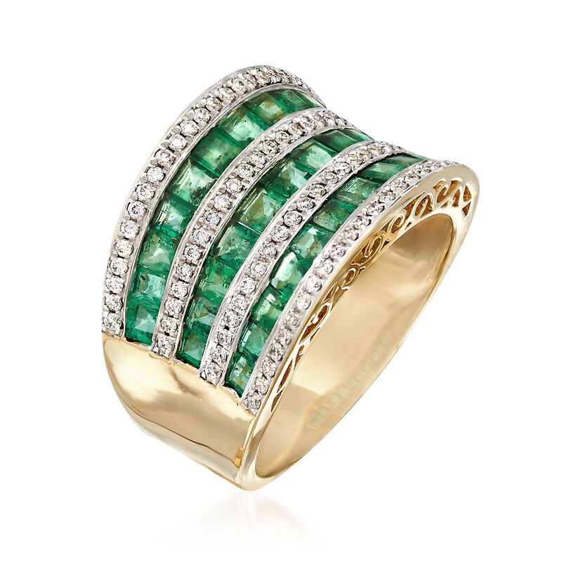 2.10 ct. t.w. Emerald and .35 ct. t.w. Diamond Multi-Row Ring in 18kt Yellow Gold image number 2