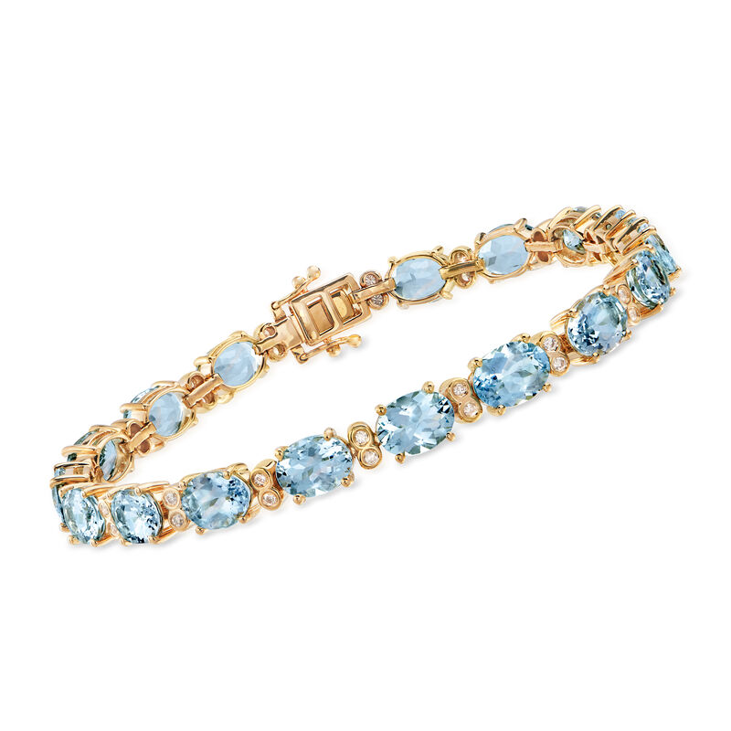 19.00 ct. t.w. Aquamarine and .43 ct. t.w. Diamond Bracelet in 14kt Yellow Gold. 7.25&quot; image number 0