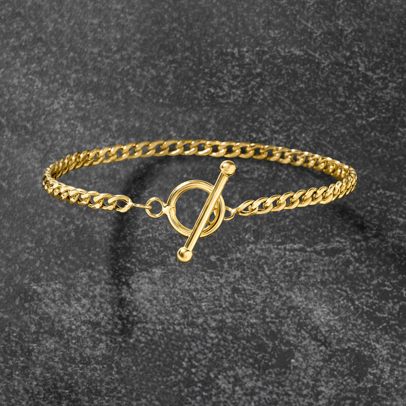 14kt Yellow Gold Curb-Link Toggle Bracelet image number 1