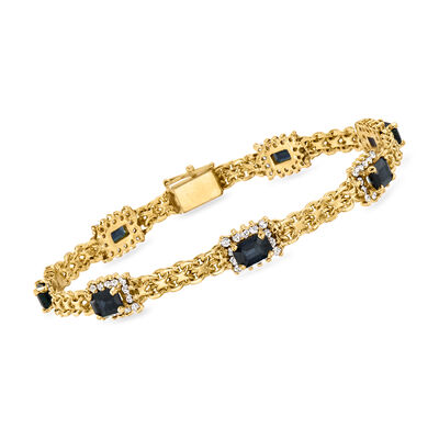 C. 1980 Vintage 5.25 ct. t.w. Sapphire and 2.00 ct. t.w. Diamond Cluster Bracelet in 14kt Yellow Gold