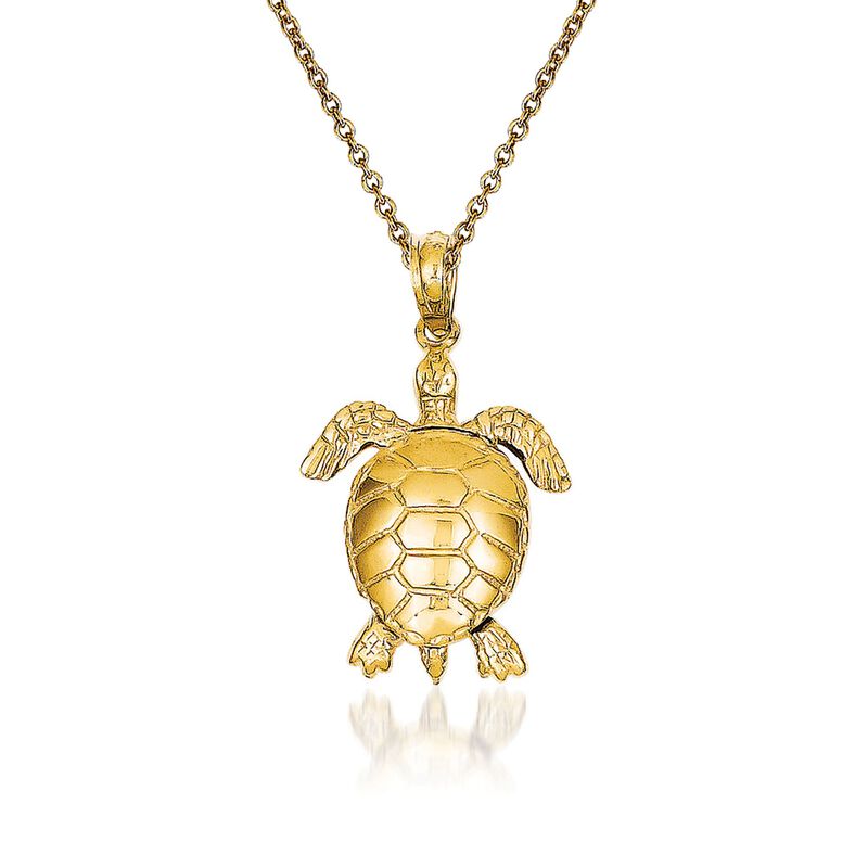 14kt Yellow Gold Turtle Pendant Necklace. 18&quot; image number 0