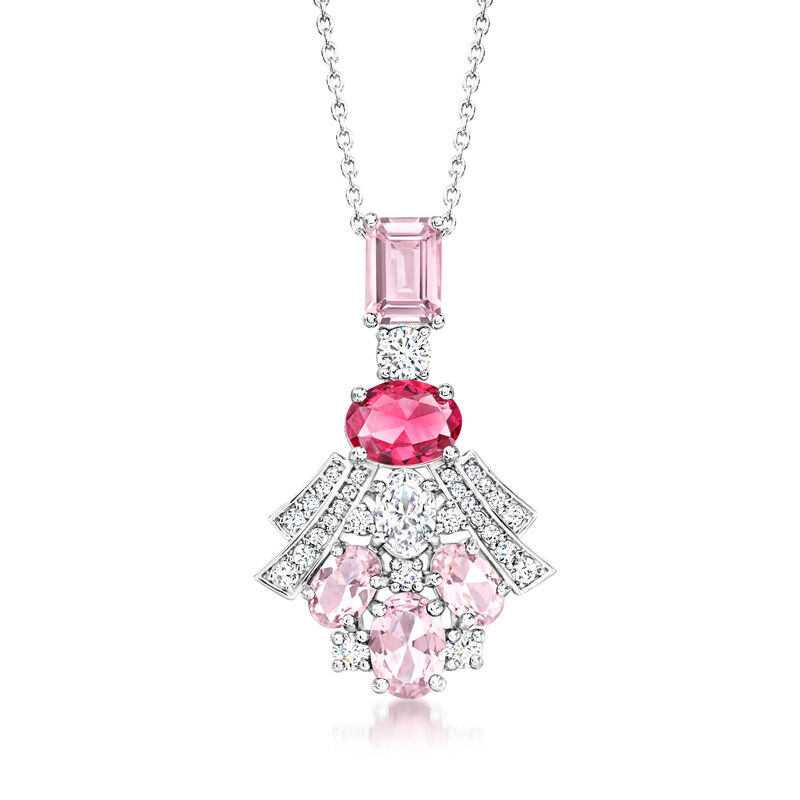 2.90 ct. t.w. Simulated Morganite and 1.20 Carat Simulated Ruby Pendant Necklace with 1.10 ct. t.w. CZs in Sterling Silver image number 0