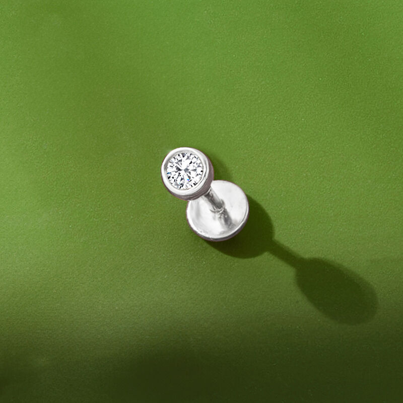Bezel-Set Diamond Single Flat-Back Stud Earring in Sterling Silver image number 3