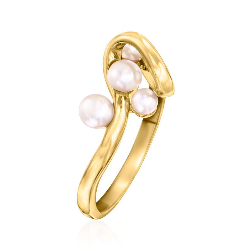 3-4.5mm Cultured Pearl Swirl Ring in 18kt Gold Over Sterling image number 2