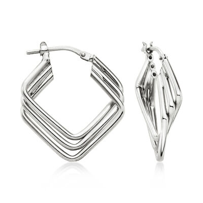 Italian Sterling Silver Triple-Square Hoop Earrings