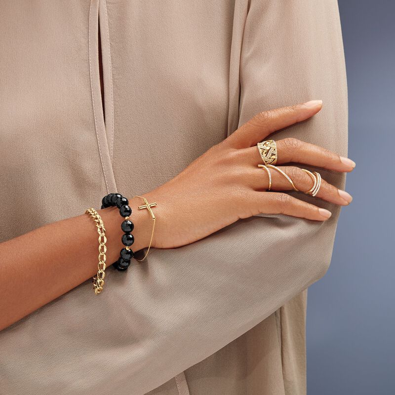 10-11mm Onyx Bead Stretch Bracelet with 14kt Yellow Gold image number 2