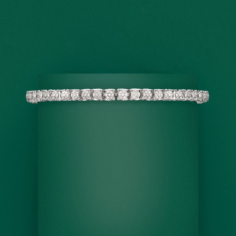 1.00 ct. t.w. Diamond Cluster Tennis Bracelet in Sterling Silver image number 3