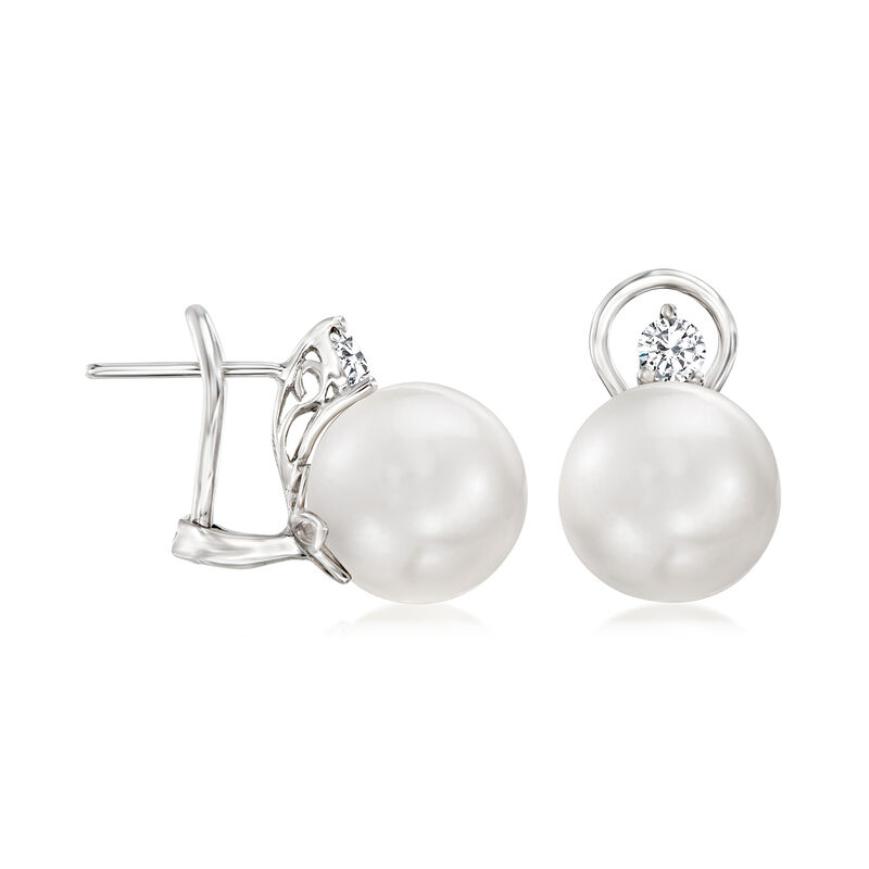 12-13mm Cultured South Sea Pearl and .40 ct. t.w. Diamond Earrings in 18kt White Gold image number 2