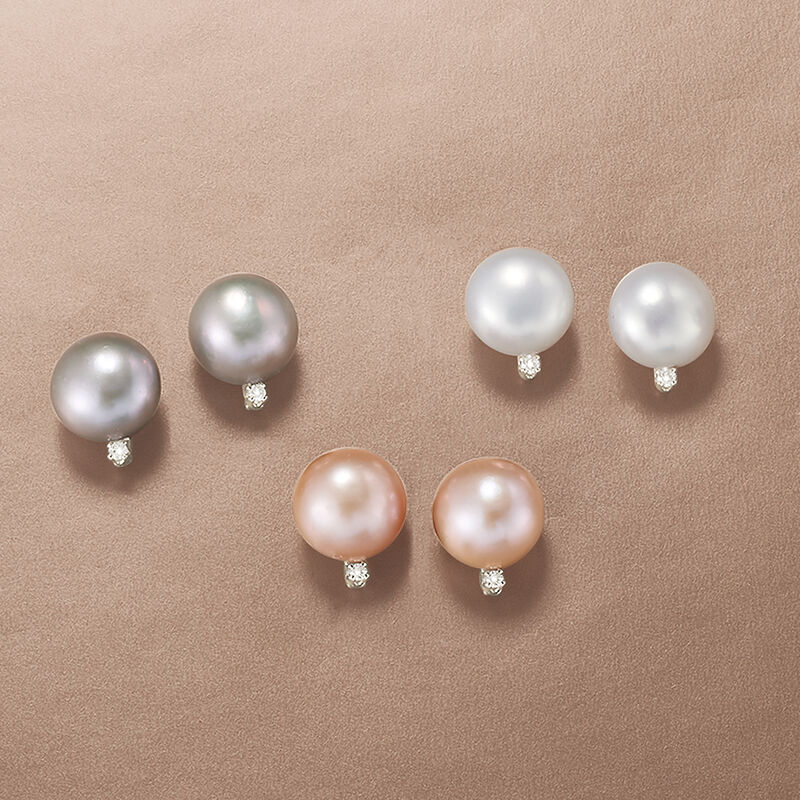 8-9mm Multicolored Cultured Pearl Jewelry Set: Three Pairs of Earrings with Diamonds in Sterling Silver image number 5