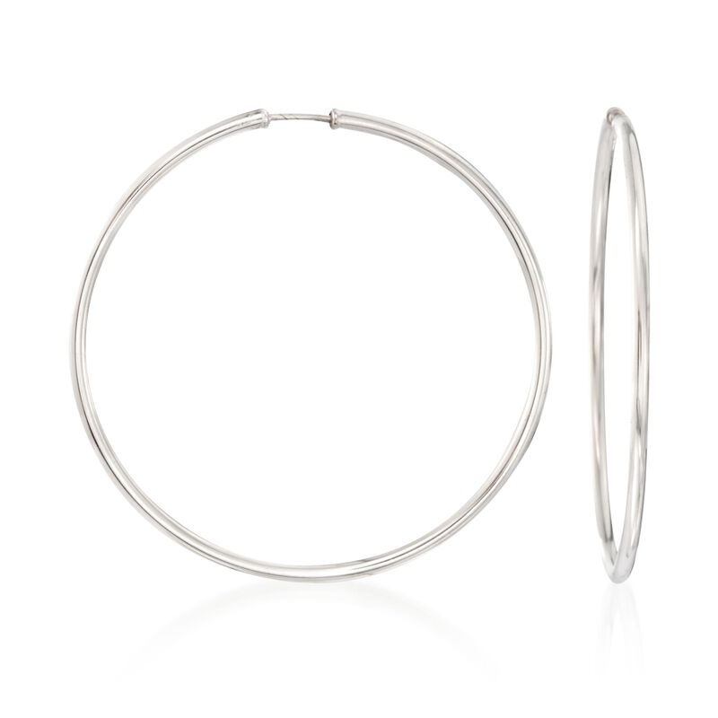3mm Sterling Silver Endless Hoop Earrings. 2 1/4&quot; image number 0