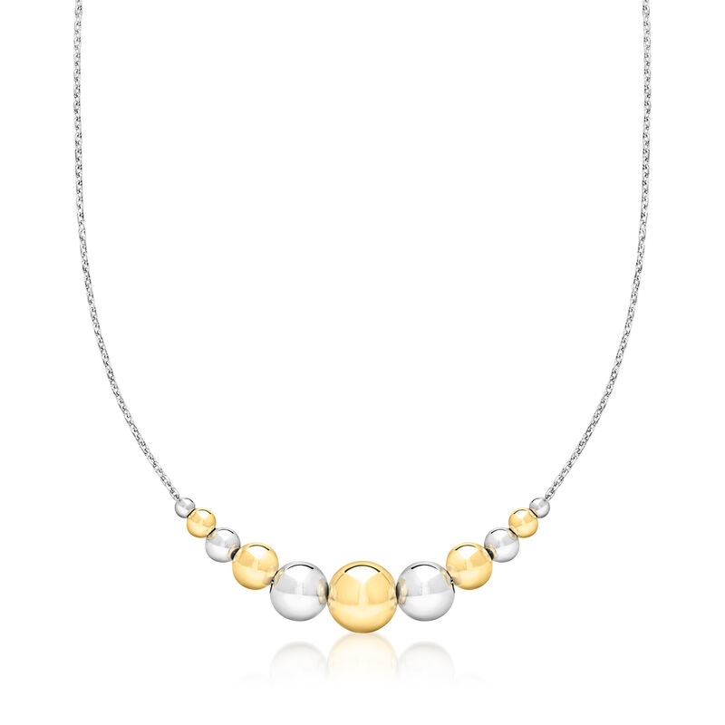 Italian Sterling Silver and 18kt Gold Over Sterling Graduated Bead Cable-Chain Necklace. 18&quot; image number 1