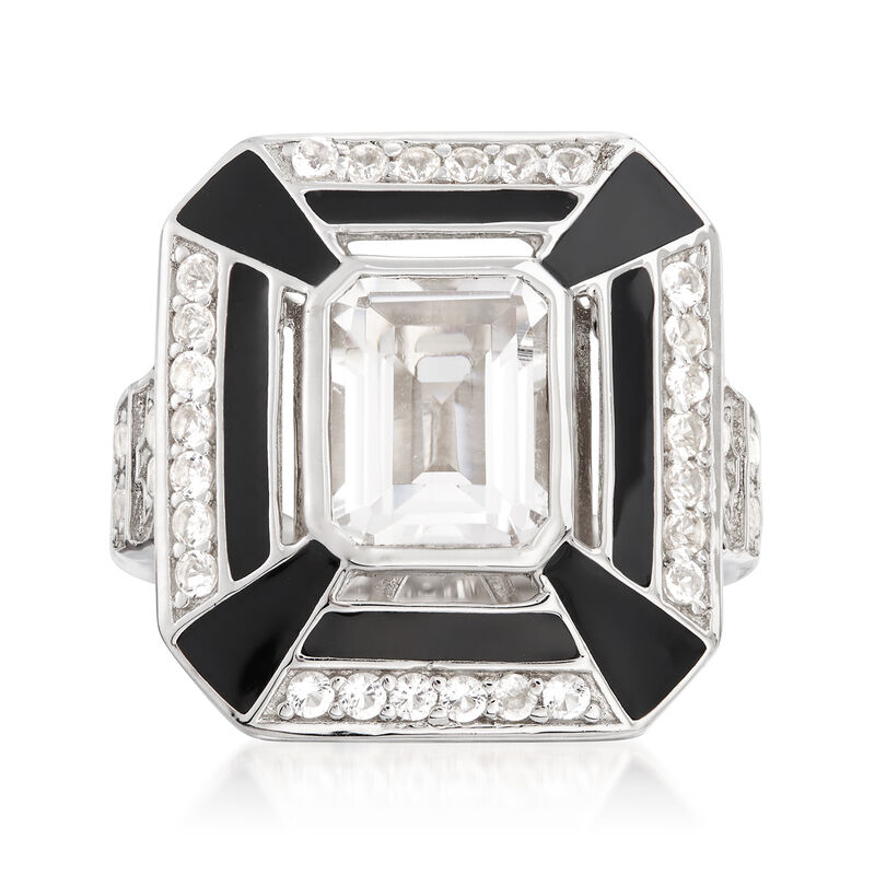 2.60 ct. t.w. White Topaz and Black Enamel Ring in Sterling Silver image number 0