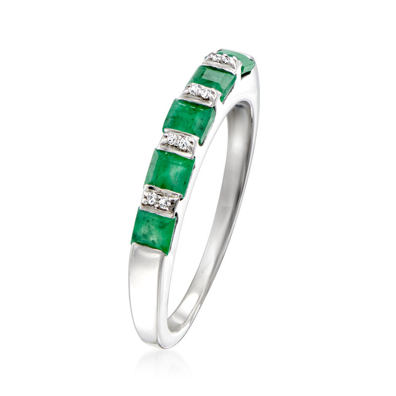 .70 ct. t.w. Emerald Ring with Diamonds in Sterling Silver image number 2