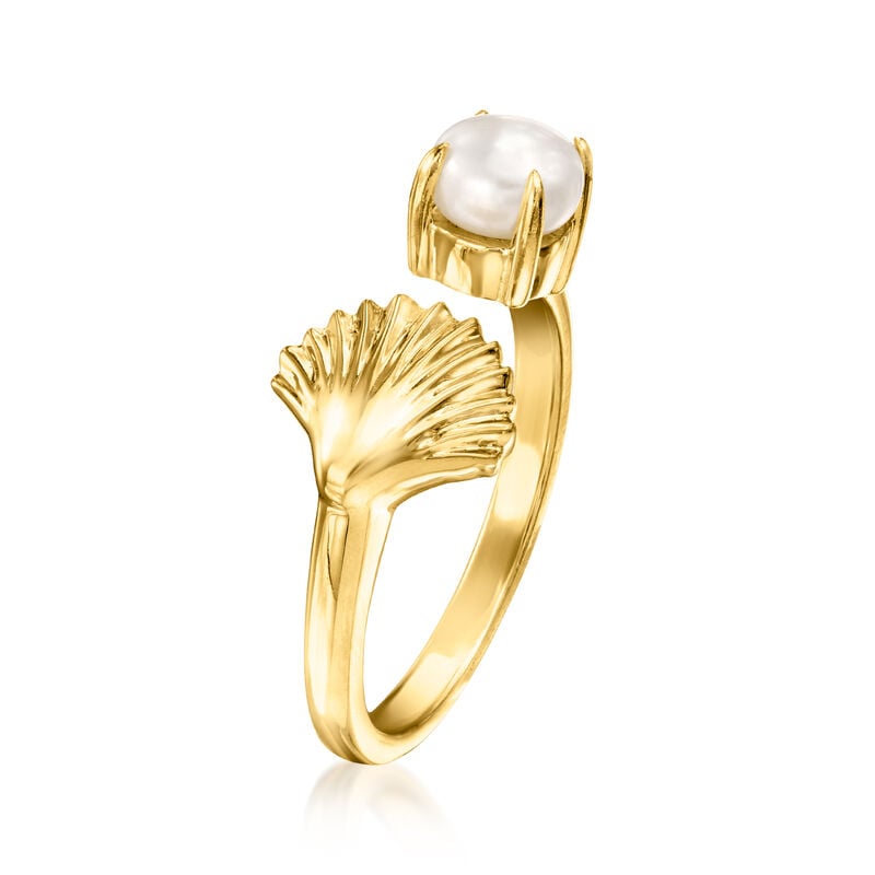 5.5-6mm Cultured Pearl Seashell Open-Space Ring in 18kt Gold Over Sterling image number 2