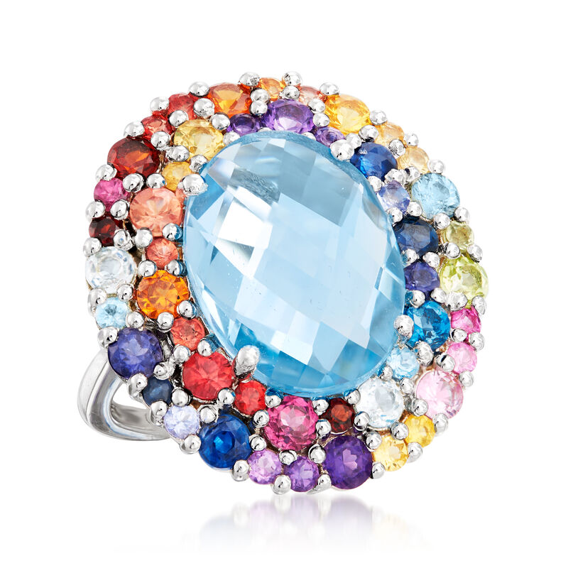12.70 ct. t.w. Multi-Gemstone Halo Ring in Sterling Silver image number 3