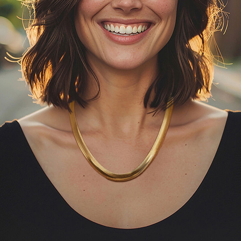 Italian 18kt Gold Over Sterling Flat Snake-Chain Necklace. 18"