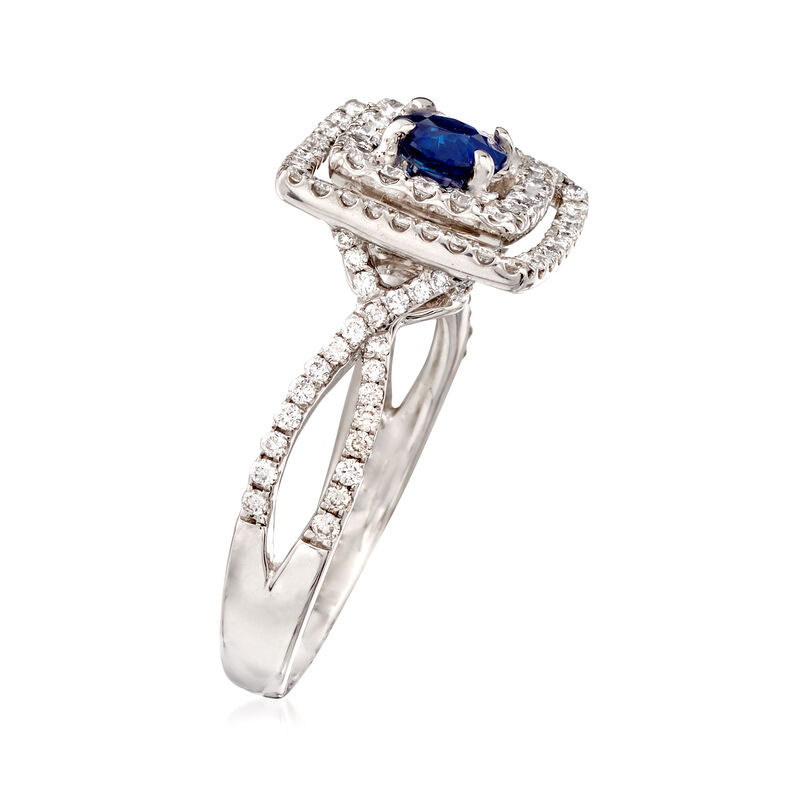 C. 1990 Vintage 1.00 ct. t.w. Diamond and .45 Carat Sapphire  Halo Ring in 18kt White Gold image number 2