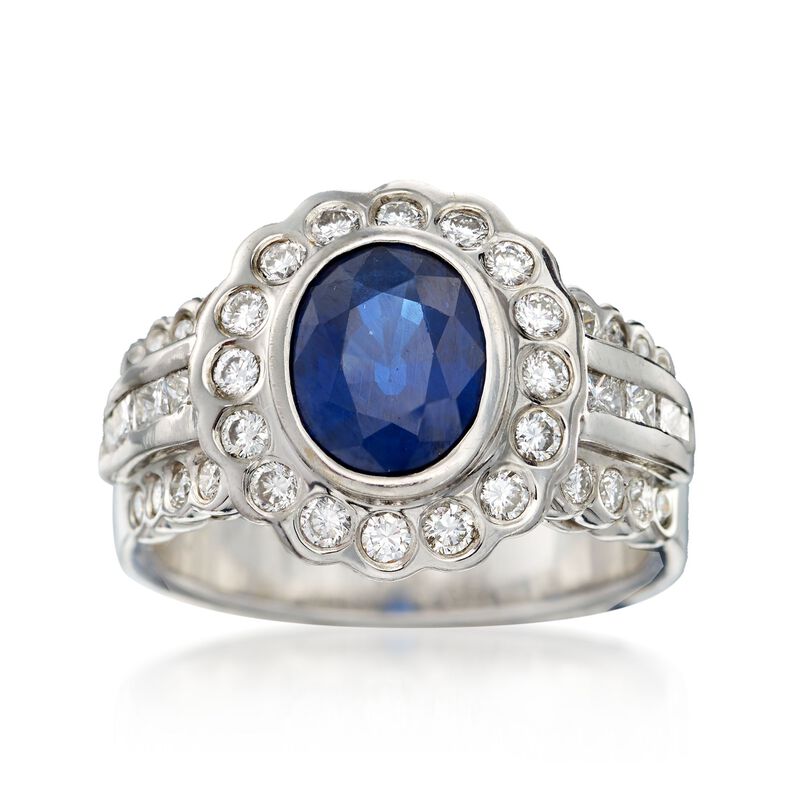 C. 1990 Vintage 2.35 Carat Sapphire and 1.10 ct. t.w. Diamond Ring in 14kt White Gold. Size 7.5 image number 0