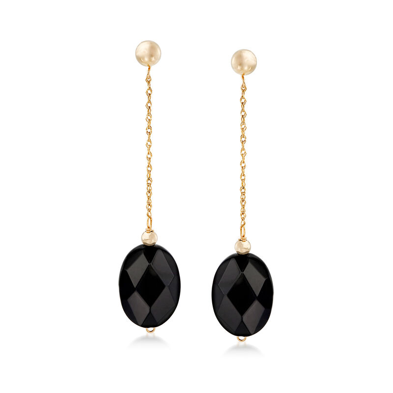 Black Onyx Bead and 14kt Yellow Gold Chain Drop Earrings image number 0