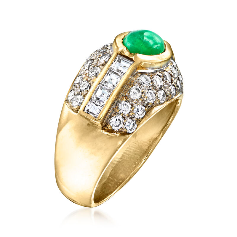 C. 1980 Vintage .75 Carat Emerald and 1.35 ct. t.w. Diamond Dome Ring in 18kt Yellow Gold. Size 5 image number 2