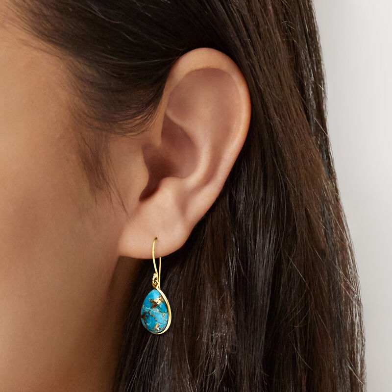 Turquoise Drop Earrings in 10kt Yellow Gold  image number 1