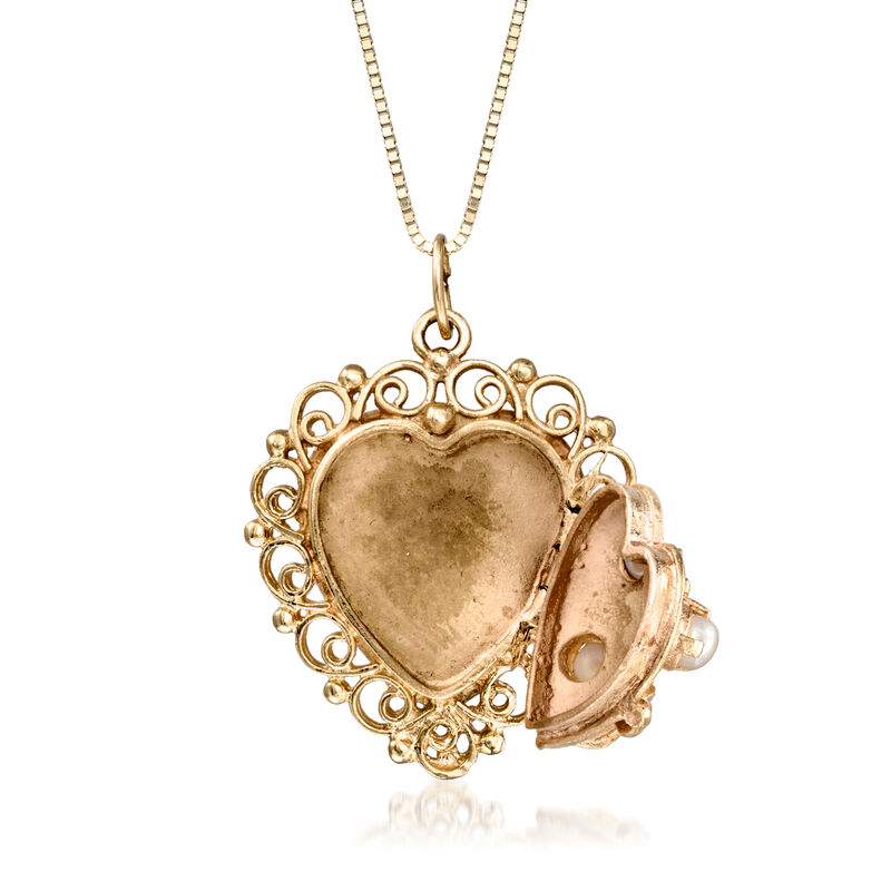 C. 1980 Vintage 3.8mm Cultured Pearl Heart Locket Necklace in 14kt Yellow Gold. 20" image number 3