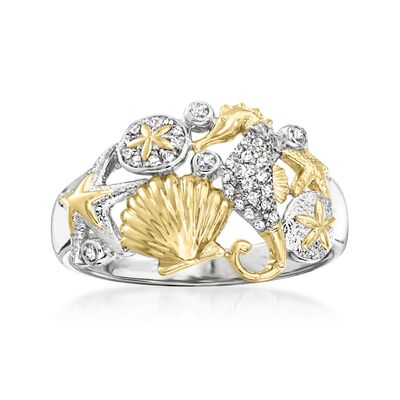 .10 ct. t.w. Diamond Sea Life Ring in Two-Tone Sterling Silver