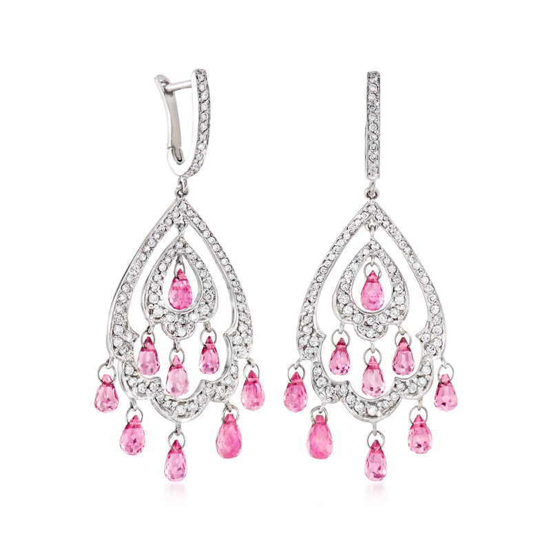 C. 1990 Vintage 4.50 ct. t.w. Pink Tourmaline and 1.00 ct. t.w. Diamond Drop Earrings in 18kt White Gold image number 2