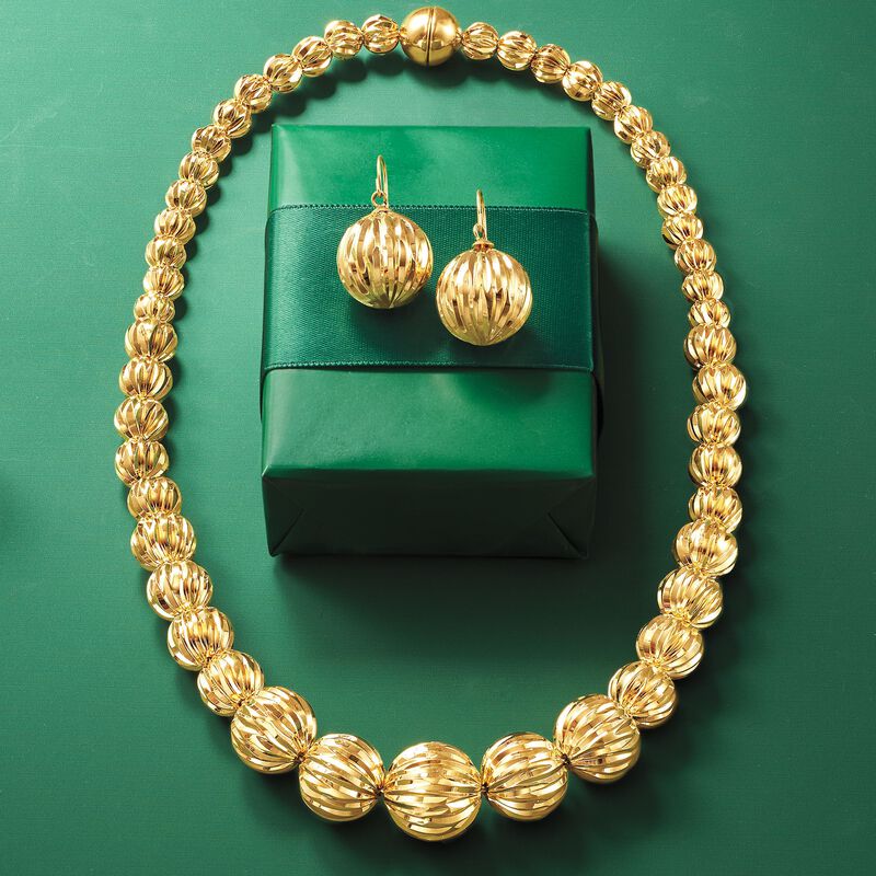 Italian Andiamo 8-17mm 14kt Yellow Gold Fluted Bead Necklace image number 7