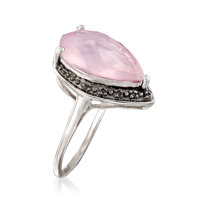 6.25 Carat Rose Quartz Pear-Shaped Ring with Black Spinel Accents in Sterling Silver  image number 2