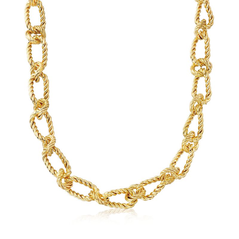 Italian 18kt Gold Over Sterling Oval and Round Twisted Link Necklace. 18&quot; image number 1