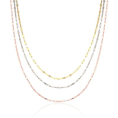 14kt Tri-Colored Gold Three-Strand Mariner-Link Necklace