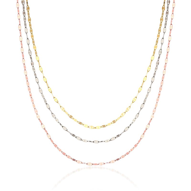 14kt Tri-Colored Gold Three-Strand Mariner-Link Necklace. 18&quot; image number 0
