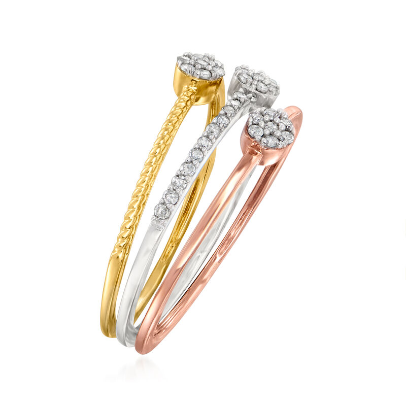 .20 ct. t.w. Diamond Jewelry Set: Three Cluster Rings in 14kt Tri-Colored Gold image number 2