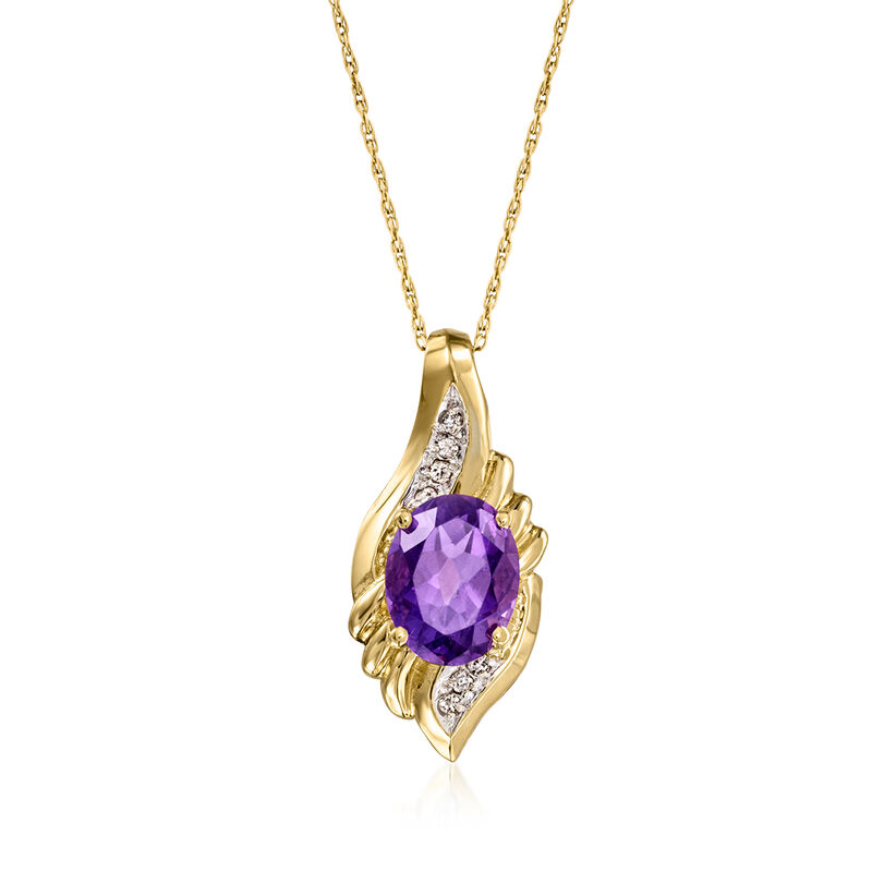C. 1990 Vintage 2.00 Carat Amethyst Pendant Necklace with Diamonds in 14kt Yellow Gold. 16" image number 0