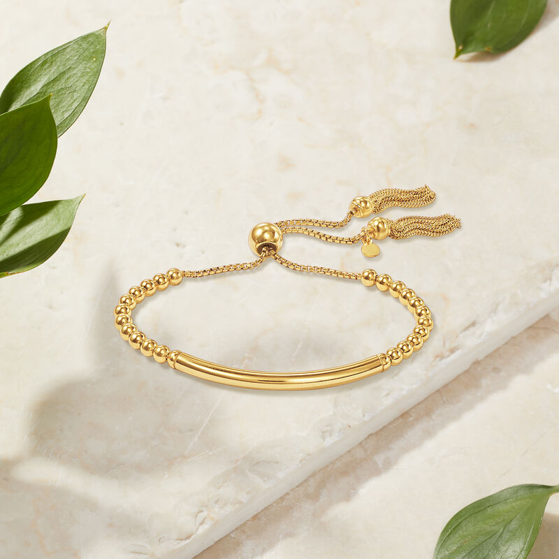 Italian 18kt Gold Over Sterling Bead Bolo Bracelet image number 4
