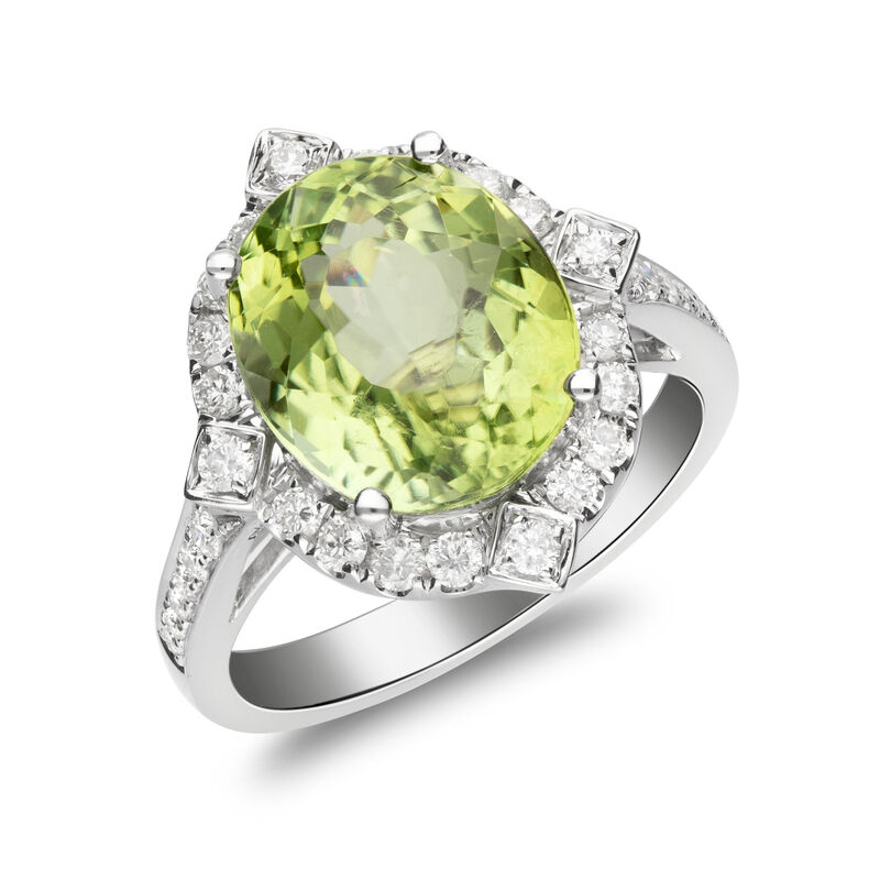 6.25 Carat Green Tourmaline and .52 ct. t.w. Diamond Ring in 14kt White Gold. Size 7 image number 1