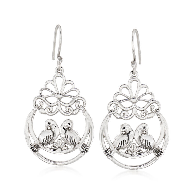 Sterling Silver Lovebirds Drop Earrings image number 0