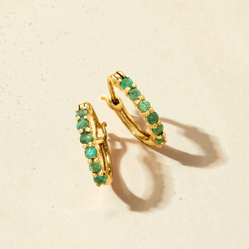 .40 ct. t.w. Emerald Huggie Hoop Earrings in 14kt Yellow Gold. 1/2&quot; image number 1