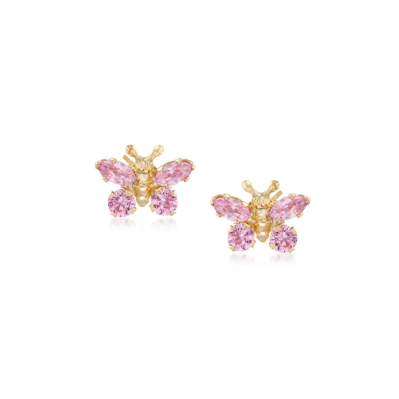 Child's Simulated Pink Sapphire Butterfly Earrings in 14kt Yellow Gold image number 0