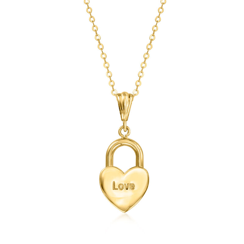 Italian 10kt Yellow Gold "Love" Heart Lock Pendant image number 2
