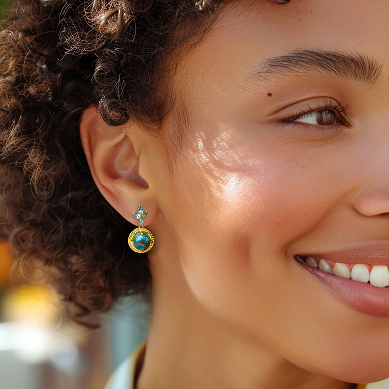 Turquoise and .37 ct. t.w. Swiss Blue Topaz Drop Earrings in 18kt Gold Over Sterling  image number 1