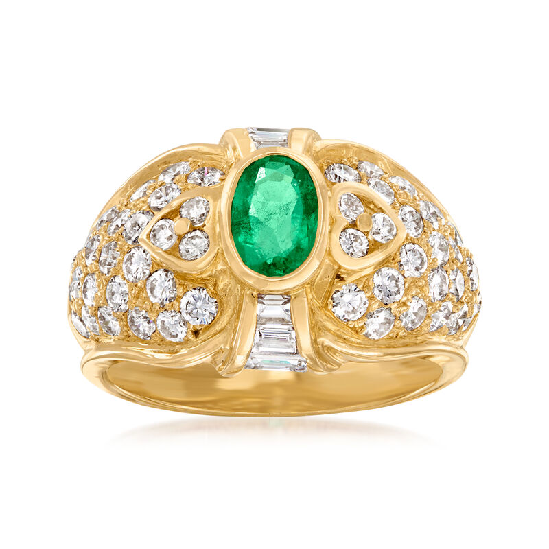 C. 1980 Vintage .63 Carat Emerald Ring with 1.85 ct. t.w. Diamonds in 18kt Yellow Gold. Size 7 image number 0